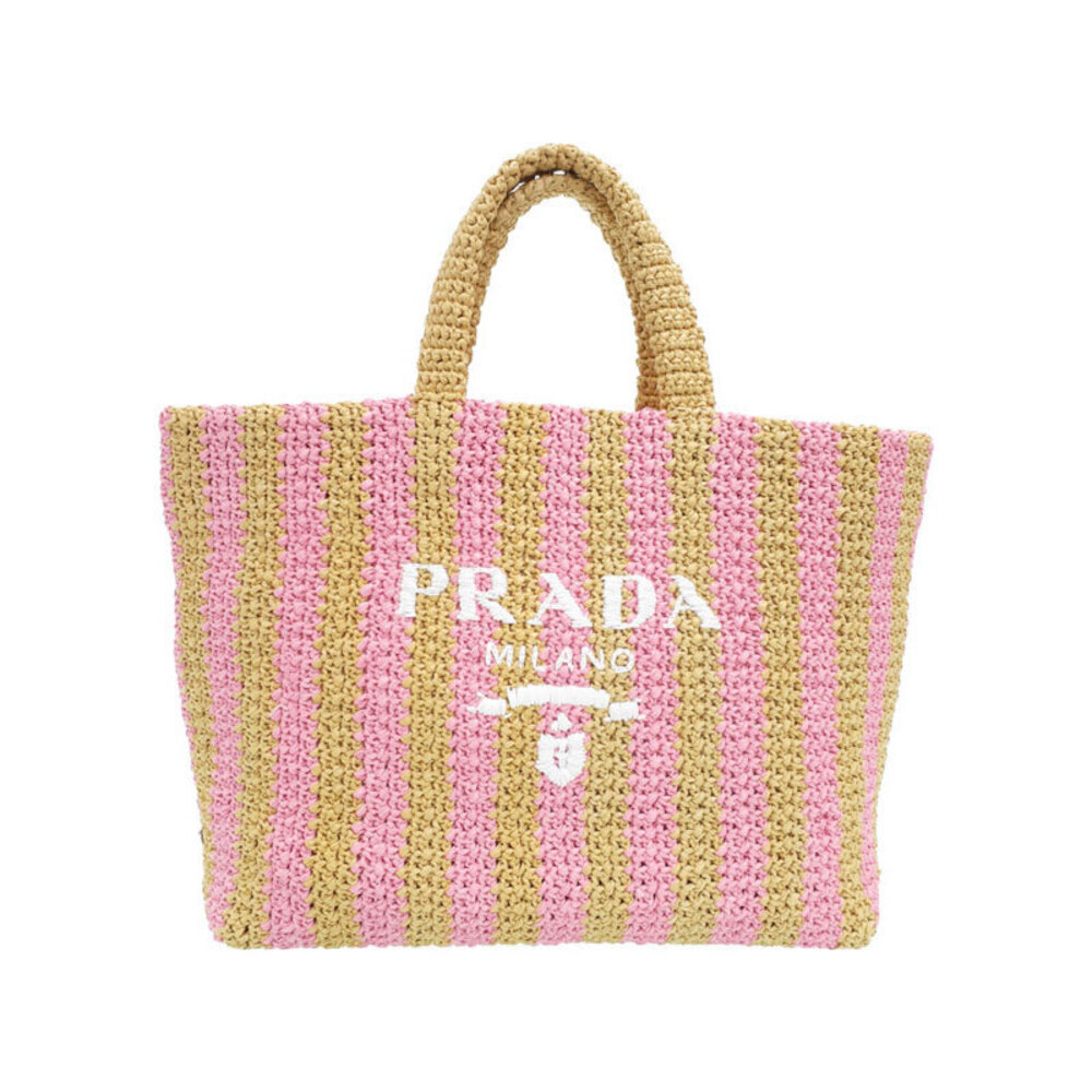 Prada Crochet Tote Bag tan petalo pink